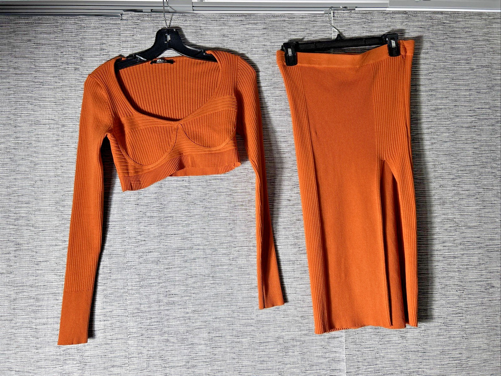 Hera Collection, Top & Skirt Set, Orange, Burnt Orange, Large